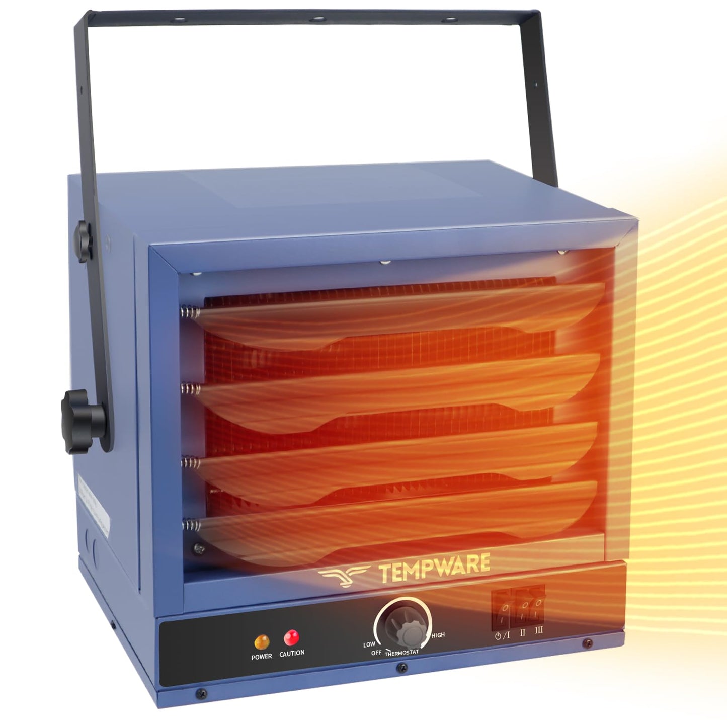 TEMPWARE Electric Garage Heater, 7500-Watt Digital Fan-Forced Ceiling Mount Shop Heater with Full-Function Remote, 240-Volt Hardwired 12-Hour Timer, Ideal for Workshop Blue