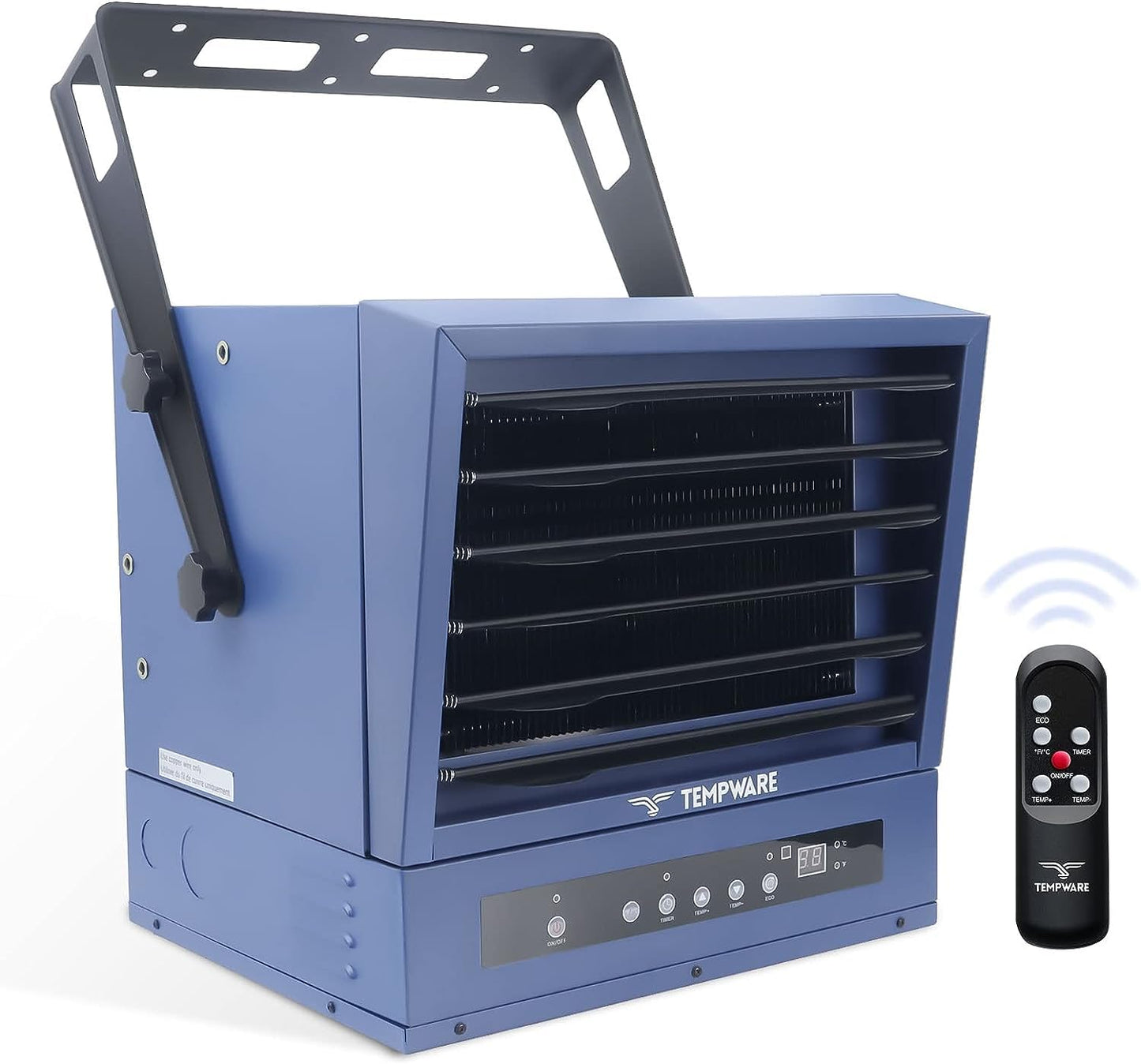 TEMPWARE Electric Garage Heater, 7500-Watt Digital Fan-Forced Ceiling Mount Shop Heater with Full-Function Remote, 240-Volt Hardwired 12-Hour Timer, Ideal for Workshop Blue