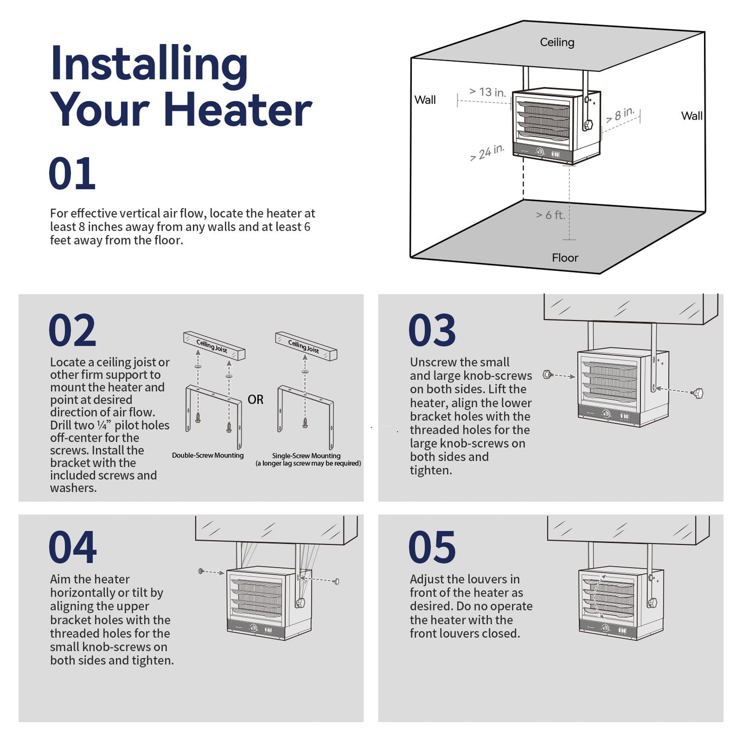 TEMPWARE Electric Garage Heater, 7500-Watt Digital Fan-Forced Ceiling Mount Shop Heater with Full-Function Remote, 240-Volt Hardwired 12-Hour Timer, Ideal for Workshop Blue