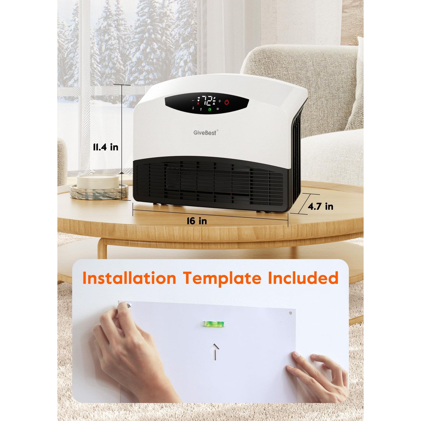 GiveBest Electric Wall Heater with WiFi and Remote Control, Floor or Wall Mounted Heater, Large Room Coverage, 3 Heating Modes, 1500W Fast Heating Space with Thermostat for Indoor Use