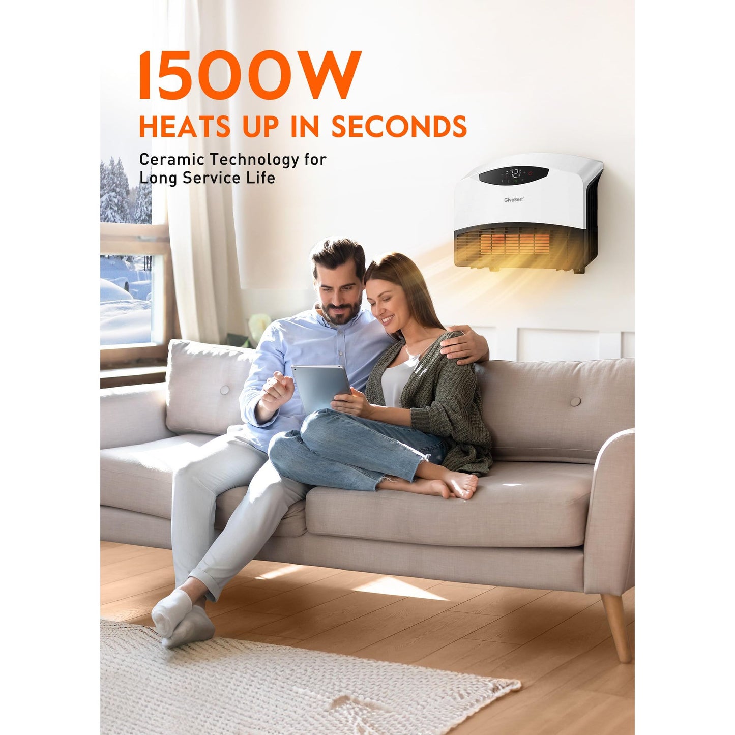 GiveBest Electric Wall Heater with WiFi and Remote Control, Floor or Wall Mounted Heater, Large Room Coverage, 3 Heating Modes, 1500W Fast Heating Space with Thermostat for Indoor Use