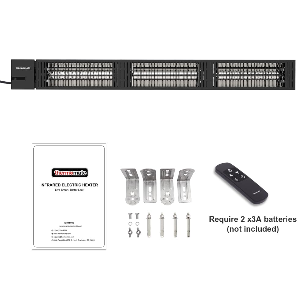 ThermoMate Infrared Electric Patio Heater, 3000W Carbon Fiber Heating for Outdoor/Indoor, Porch, Deck, Garage with Remote 24 Hours Timer, Hard Wired 240V