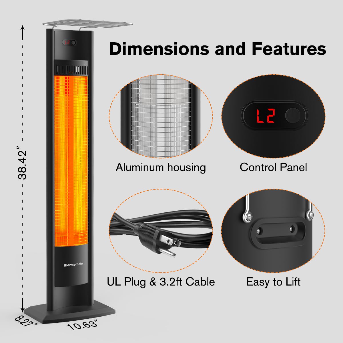 ThermoMate Infrared Electric Patio Heater, 3000W Carbon Fiber Heating for Outdoor/Indoor, Porch, Deck, Garage with Remote 24 Hours Timer, Hard Wired 240V