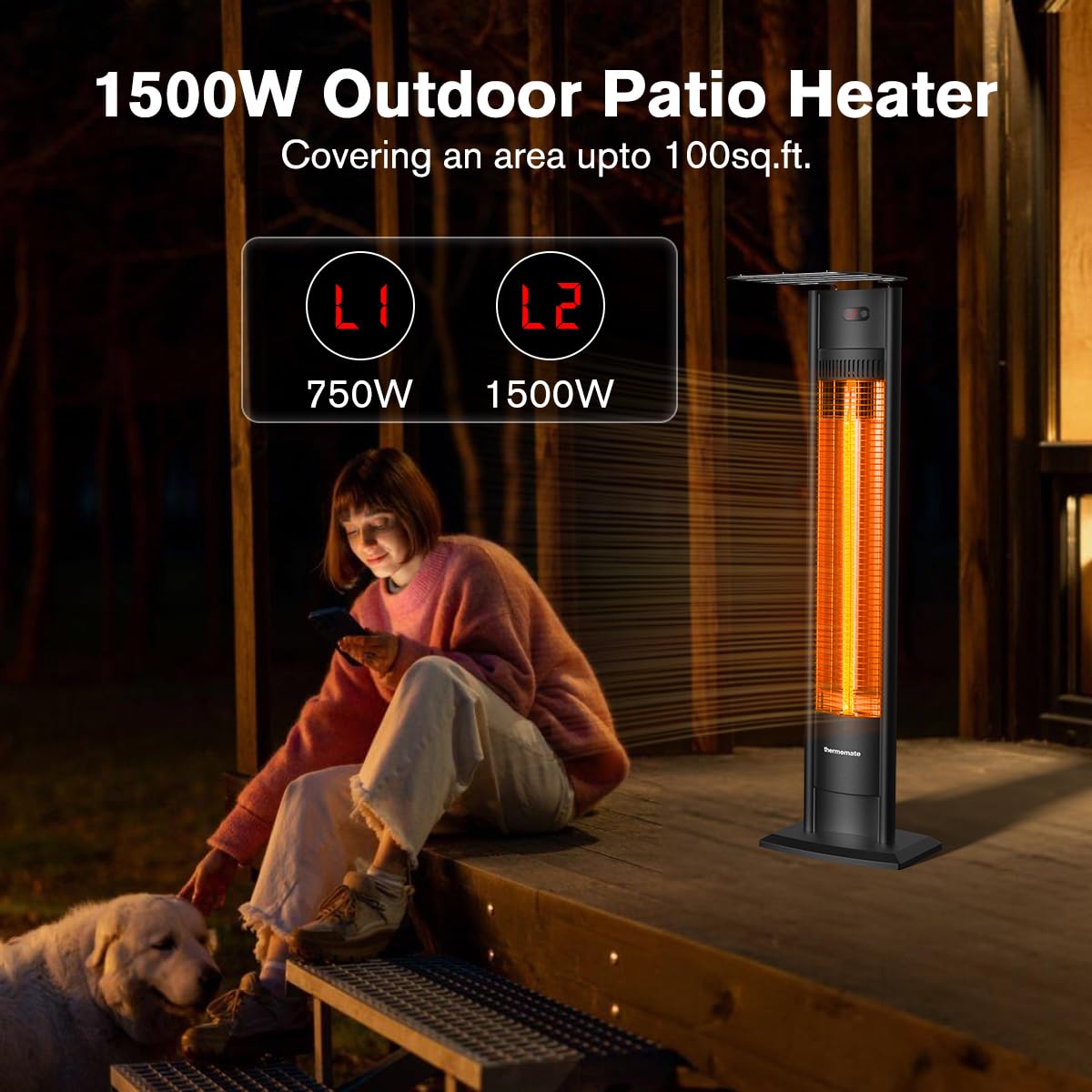 ThermoMate Infrared Electric Patio Heater, 3000W Carbon Fiber Heating for Outdoor/Indoor, Porch, Deck, Garage with Remote 24 Hours Timer, Hard Wired 240V