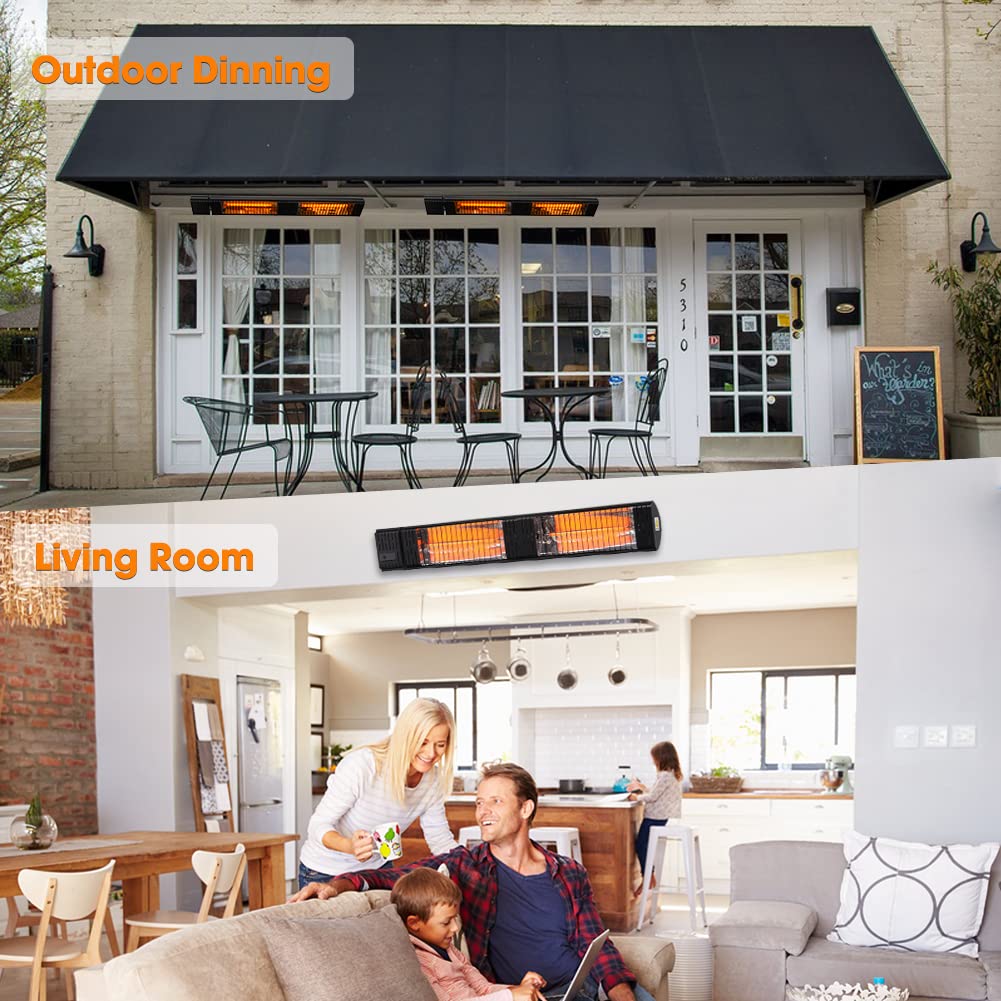 ThermoMate Infrared Electric Patio Heater, 3000W Carbon Fiber Heating for Outdoor/Indoor, Porch, Deck, Garage with Remote 24 Hours Timer, Hard Wired 240V