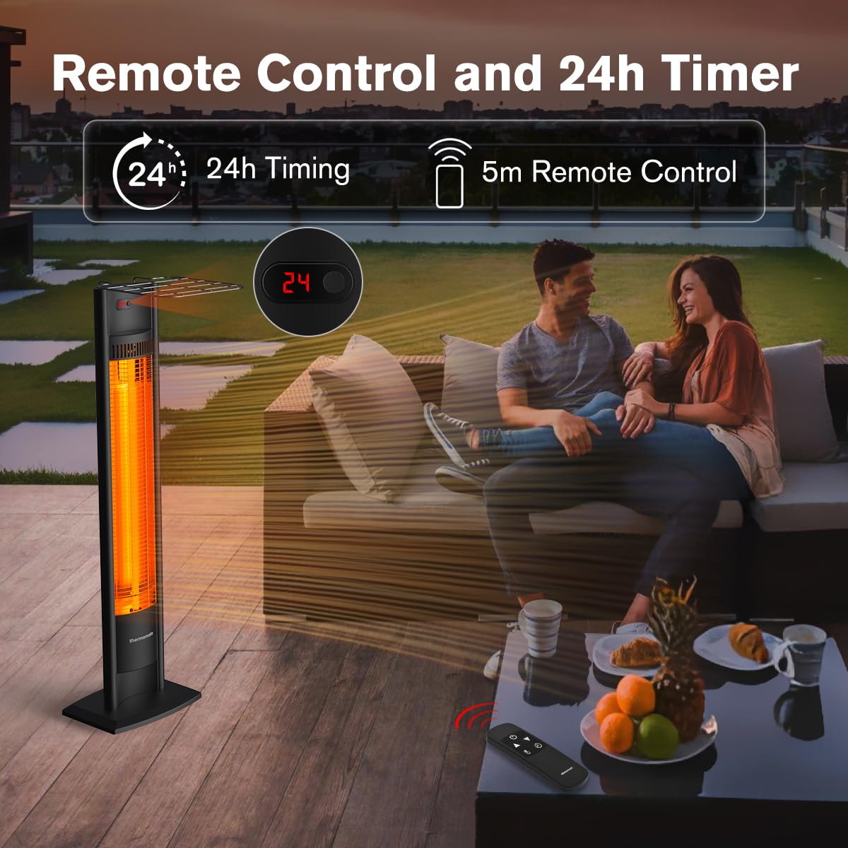 ThermoMate Infrared Electric Patio Heater, 3000W Carbon Fiber Heating for Outdoor/Indoor, Porch, Deck, Garage with Remote 24 Hours Timer, Hard Wired 240V