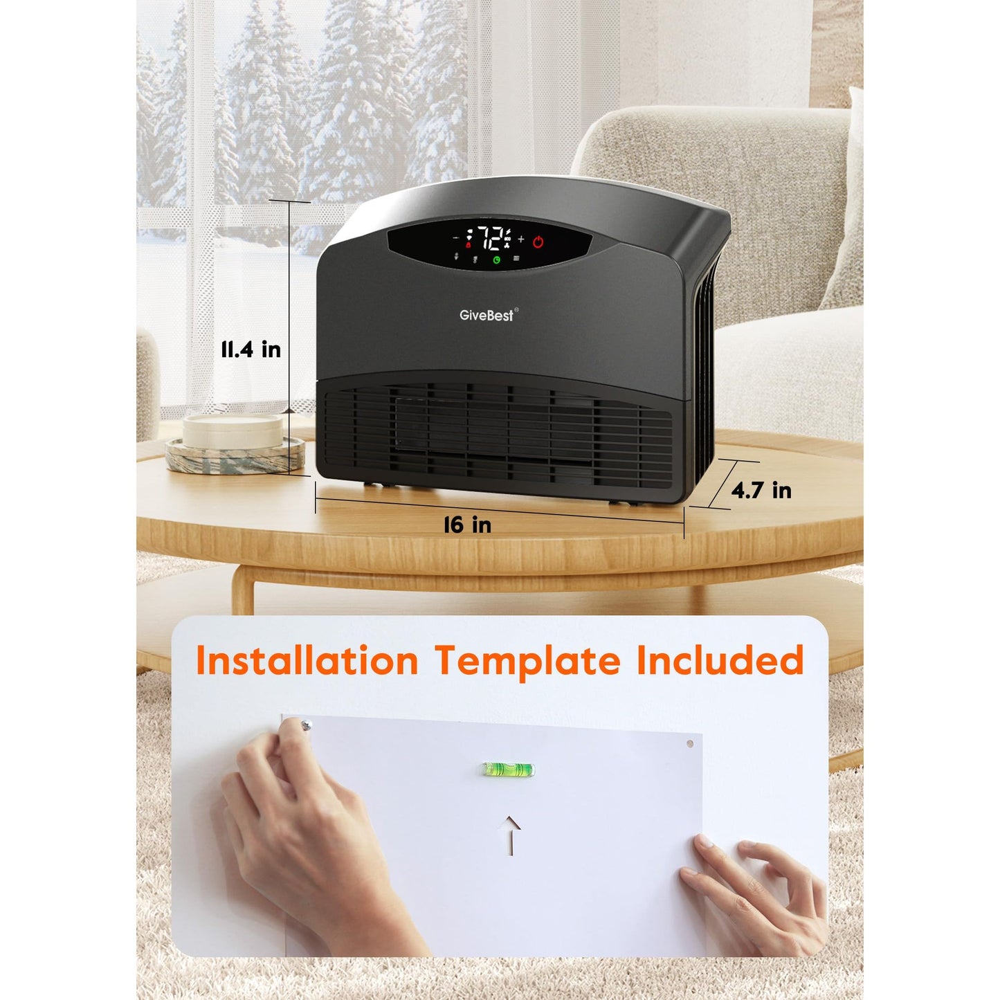 GiveBest Electric Wall Heater with WiFi and Remote Control, Floor or Wall Mounted Heater, Large Room Coverage, 3 Heating Modes, 1500W Fast Heating Space with Thermostat for Indoor Use
