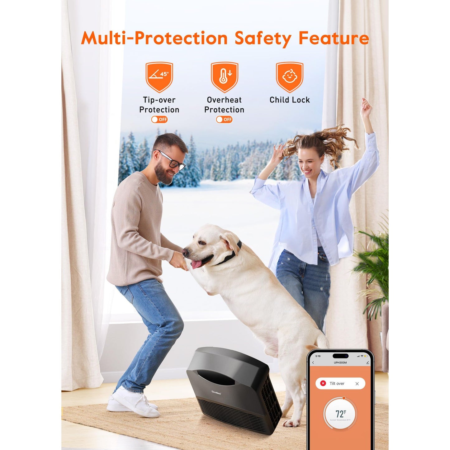 GiveBest Electric Wall Heater with WiFi and Remote Control, Floor or Wall Mounted Heater, Large Room Coverage, 3 Heating Modes, 1500W Fast Heating Space with Thermostat for Indoor Use