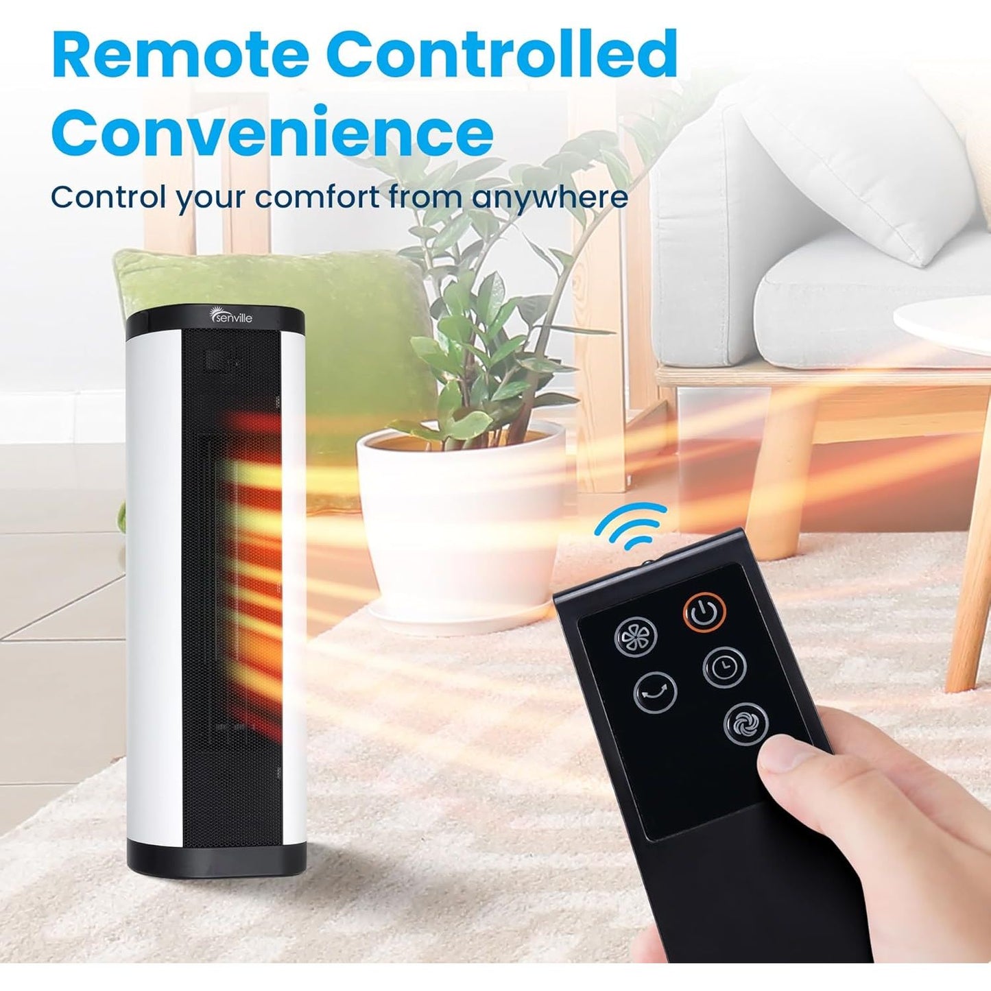 Senville 1500W Space Heater for Indoor Use, Electric, Ceramic, Remote, Digital Thermostat, Overheat Protection, Vertical & Horizontal Operation