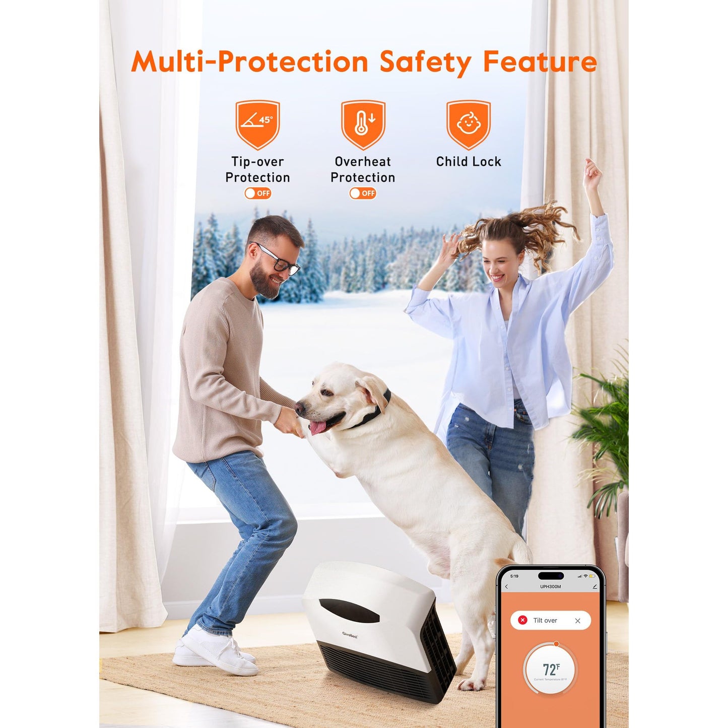 GiveBest Electric Wall Heater with WiFi and Remote Control, Floor or Wall Mounted Heater, Large Room Coverage, 3 Heating Modes, 1500W Fast Heating Space with Thermostat for Indoor Use