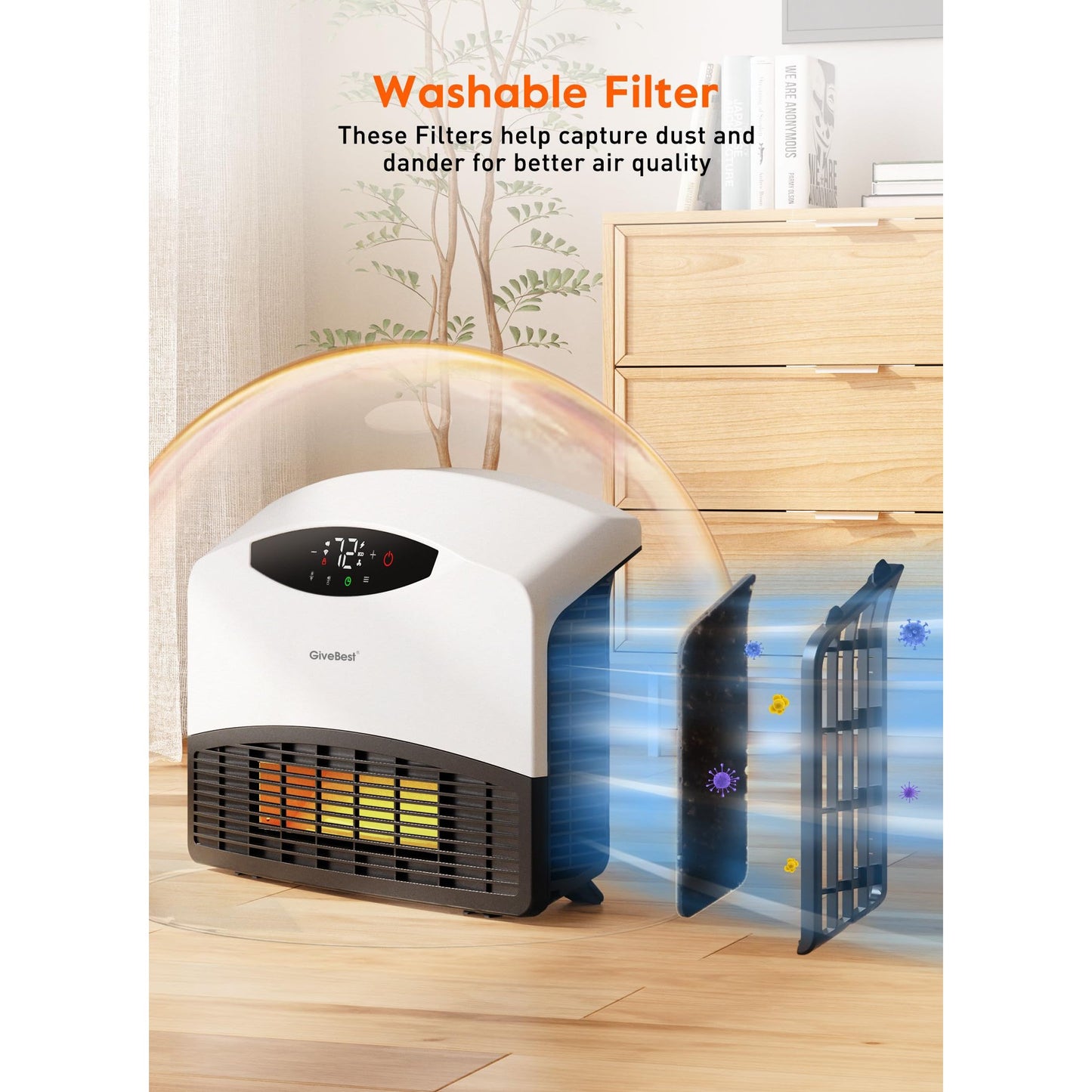 GiveBest Electric Wall Heater with WiFi and Remote Control, Floor or Wall Mounted Heater, Large Room Coverage, 3 Heating Modes, 1500W Fast Heating Space with Thermostat for Indoor Use