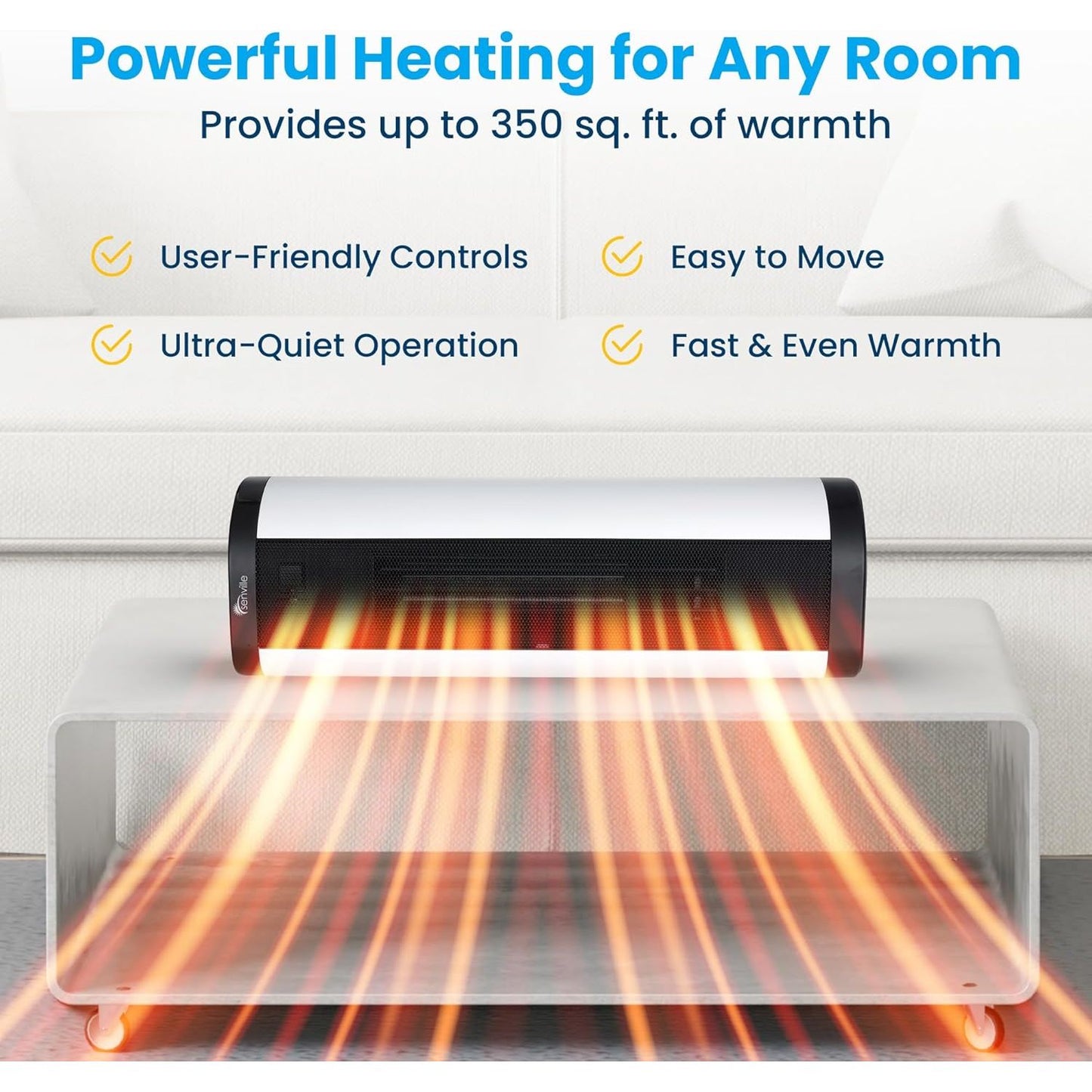 Senville 1500W Space Heater for Indoor Use, Electric, Ceramic, Remote, Digital Thermostat, Overheat Protection, Vertical & Horizontal Operation