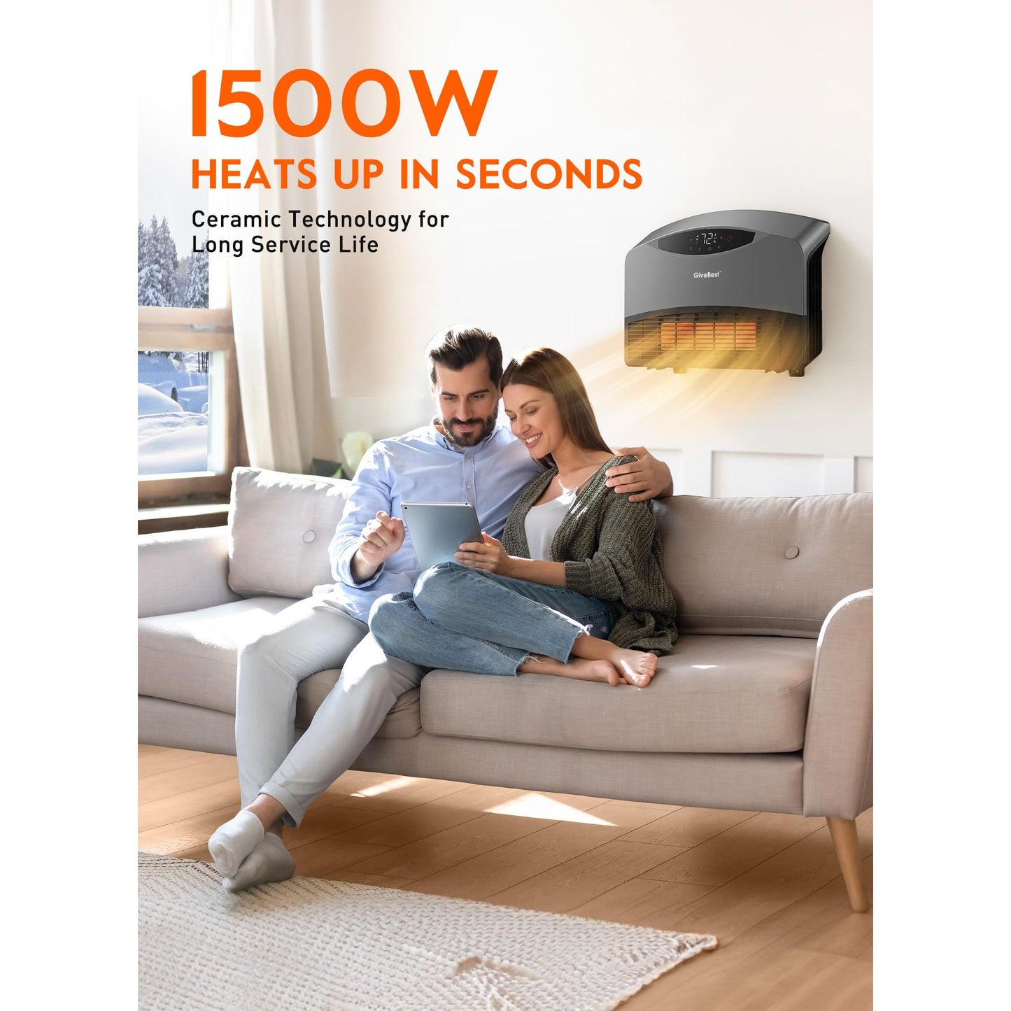 GiveBest Electric Wall Heater with WiFi and Remote Control, Floor or Wall Mounted Heater, Large Room Coverage, 3 Heating Modes, 1500W Fast Heating Space with Thermostat for Indoor Use