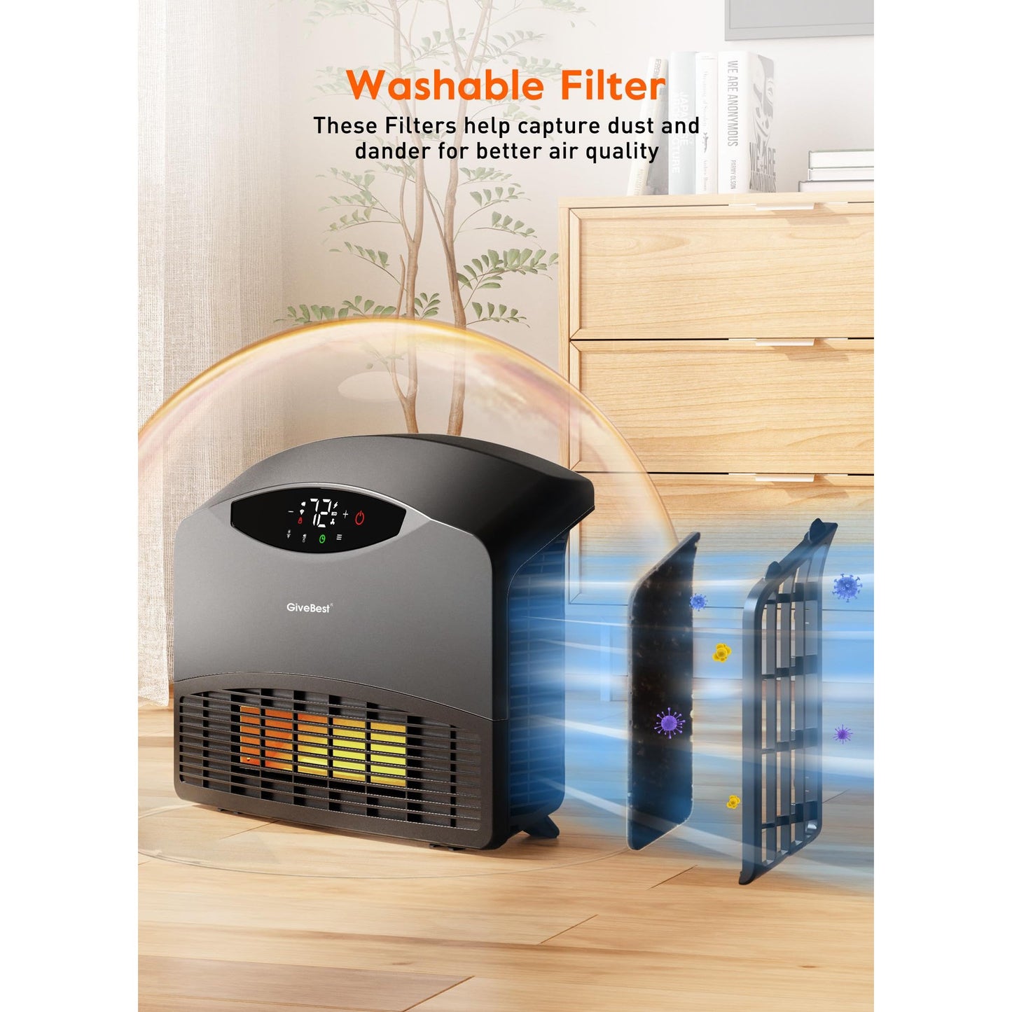 GiveBest Electric Wall Heater with WiFi and Remote Control, Floor or Wall Mounted Heater, Large Room Coverage, 3 Heating Modes, 1500W Fast Heating Space with Thermostat for Indoor Use