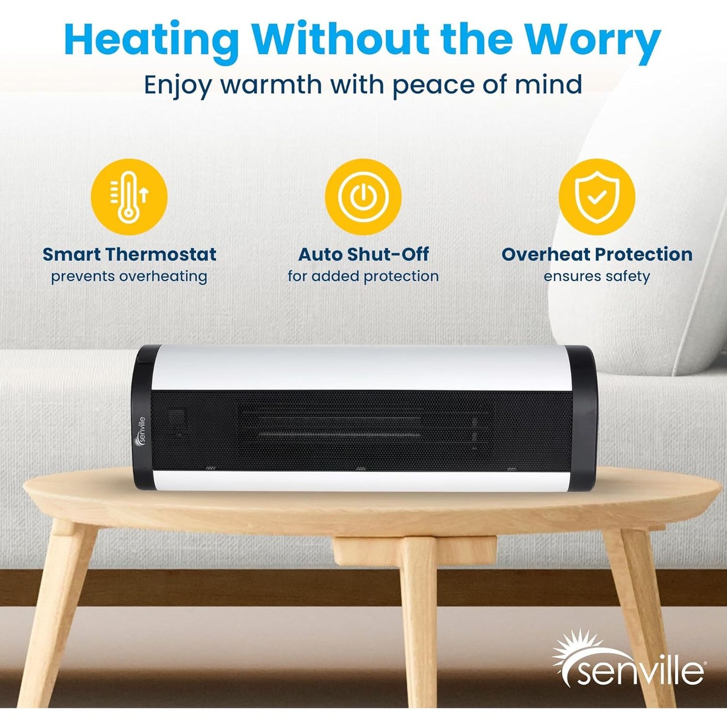 Senville 1500W Space Heater for Indoor Use, Electric, Ceramic, Remote, Digital Thermostat, Overheat Protection, Vertical & Horizontal Operation