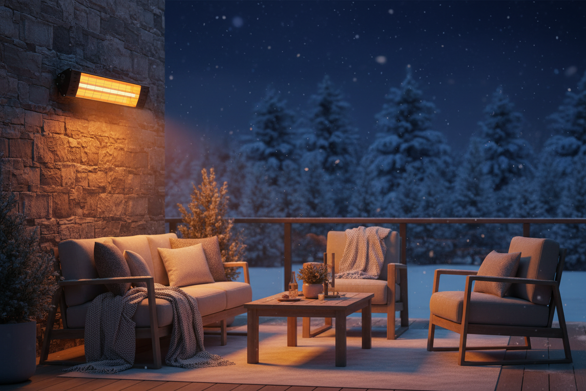 ICON heater on cozy winter patio